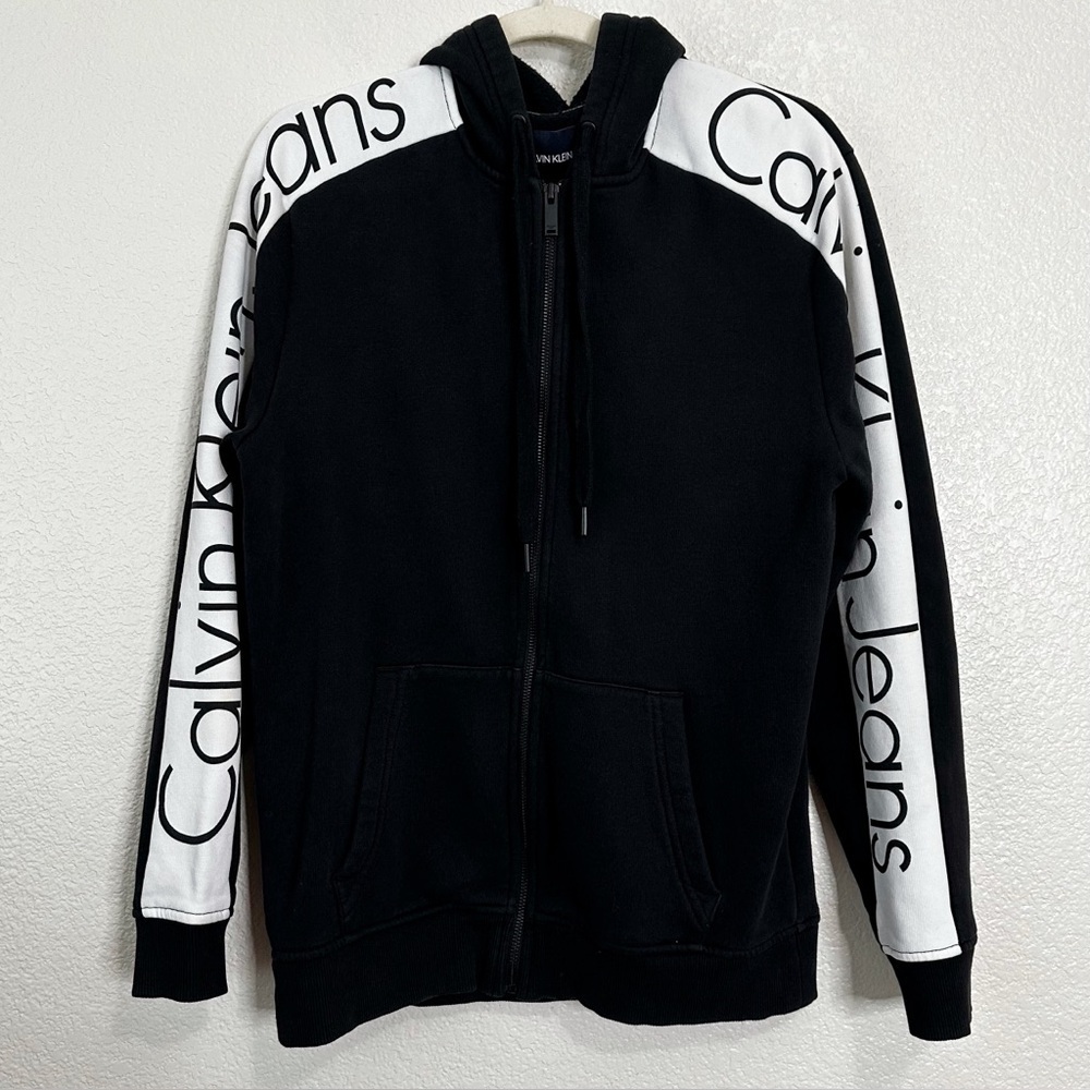 Calvin Klein Vintage Logo Sleeves Full Zip Hoodie Women’s Sweatshirt, Sz Medium